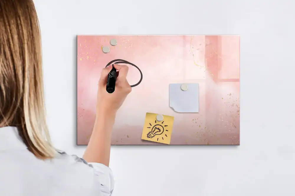 Tableau blanc magnétique effaçable à sec motif pierre de granit rose