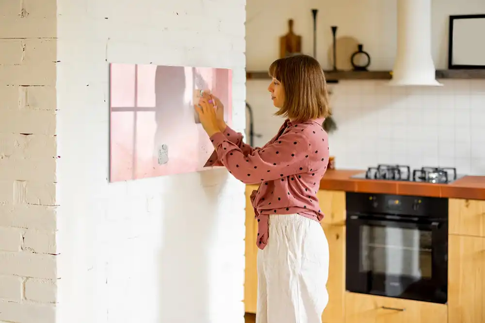 Tableau blanc magnétique effaçable à sec motif pierre de granit rose