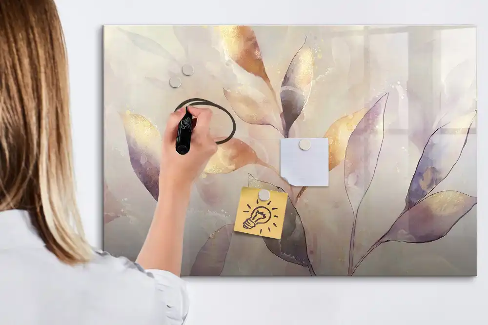 Tableau blanc magnétique effaçable à sec motif plantes aquarelle