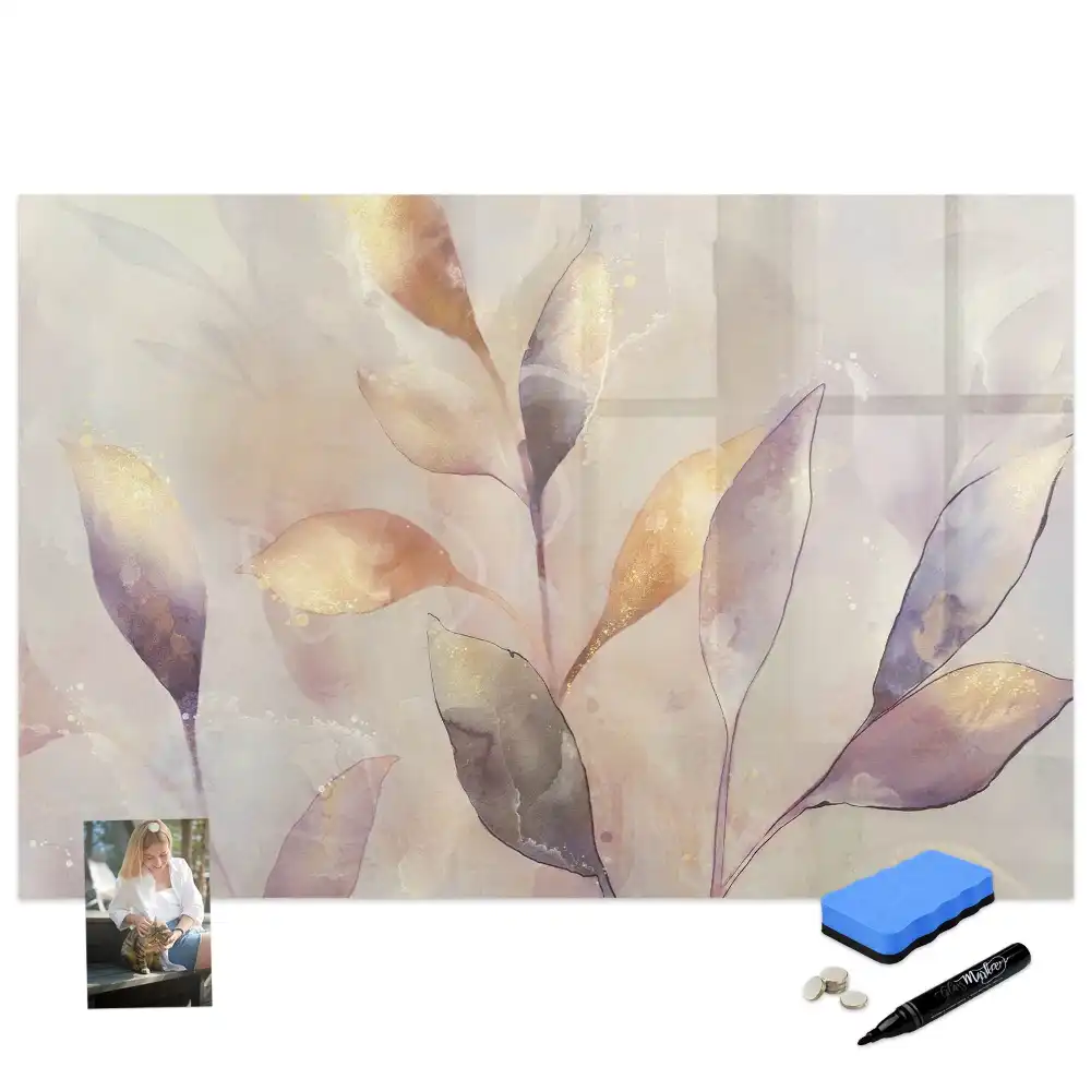 Tableau blanc magnétique effaçable à sec motif plantes aquarelle