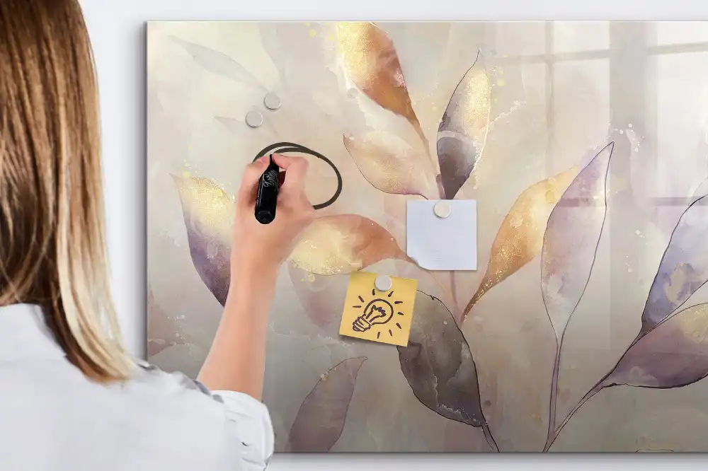 Tableau blanc magnétique effaçable à sec motif plantes aquarelle