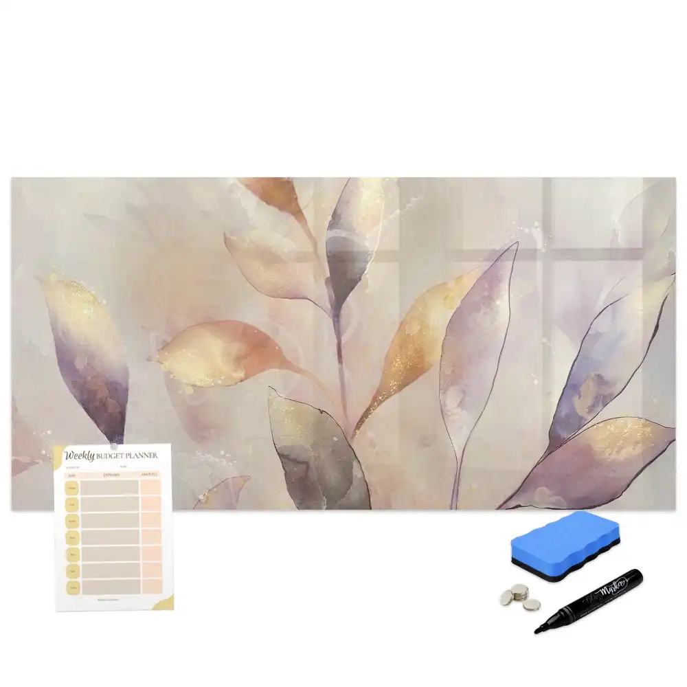 Tableau blanc magnétique effaçable à sec motif plantes aquarelle