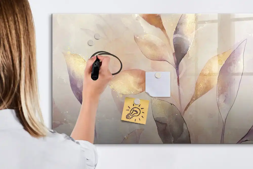Tableau blanc magnétique effaçable à sec motif plantes aquarelle
