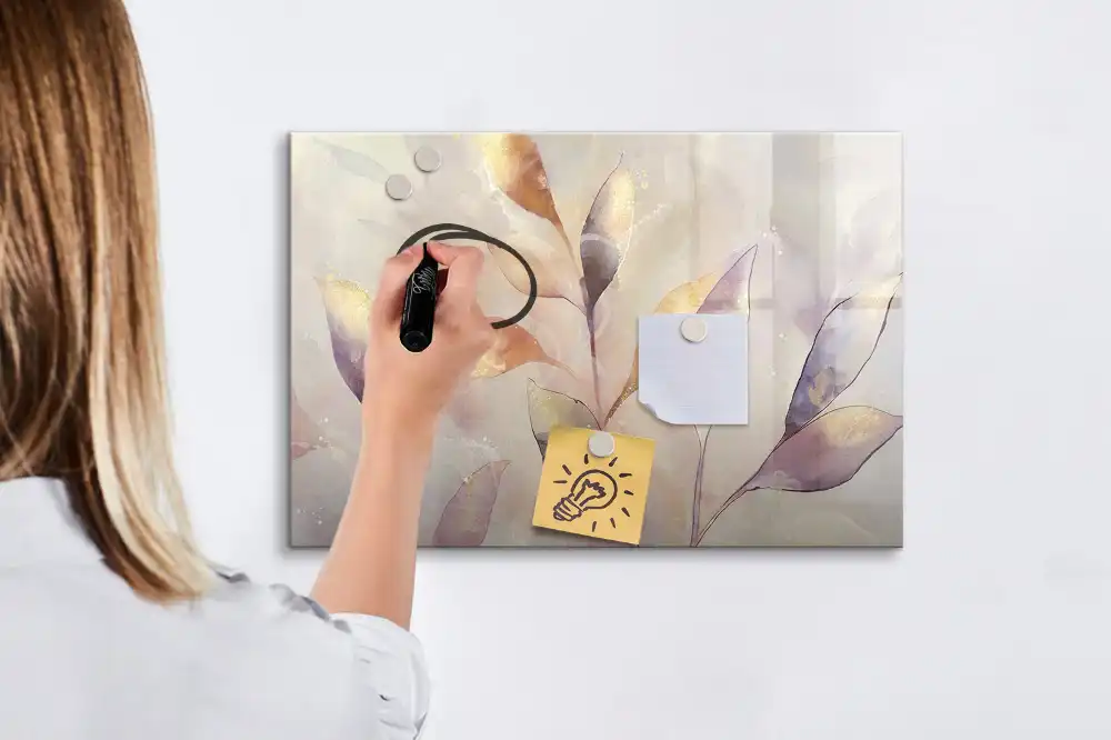 Tableau blanc magnétique effaçable à sec motif plantes aquarelle