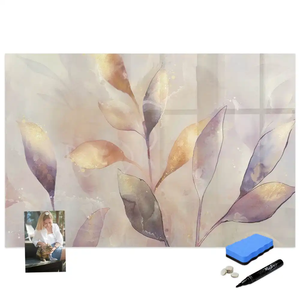 Tableau blanc magnétique effaçable à sec motif plantes aquarelle