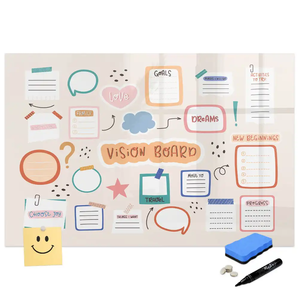 Tableau blanc magnétique effaçable à sec coloré