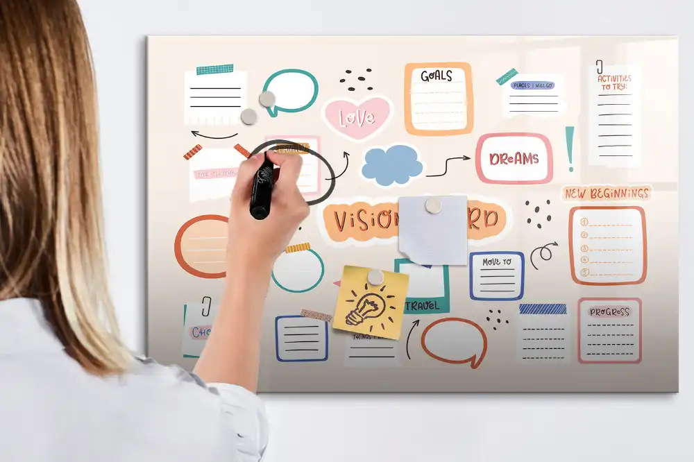 Tableau blanc magnétique effaçable à sec coloré
