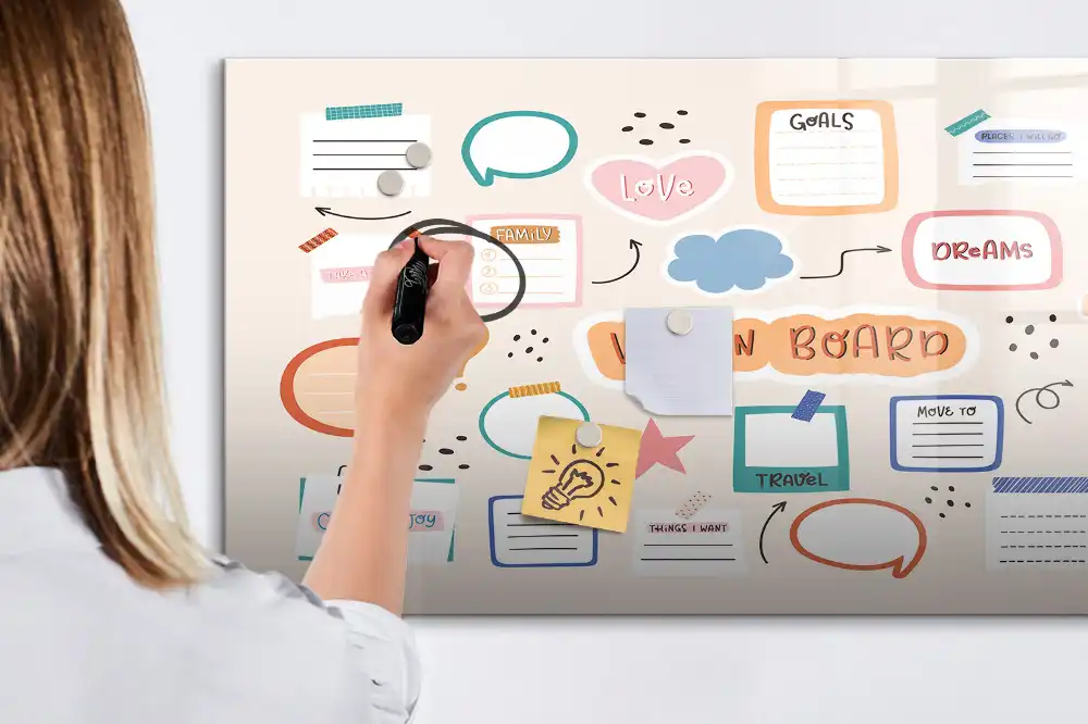 Tableau blanc magnétique effaçable à sec coloré