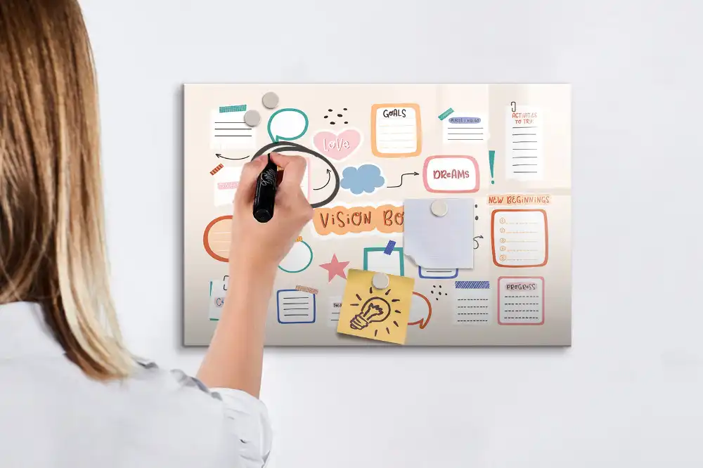 Tableau blanc magnétique effaçable à sec coloré