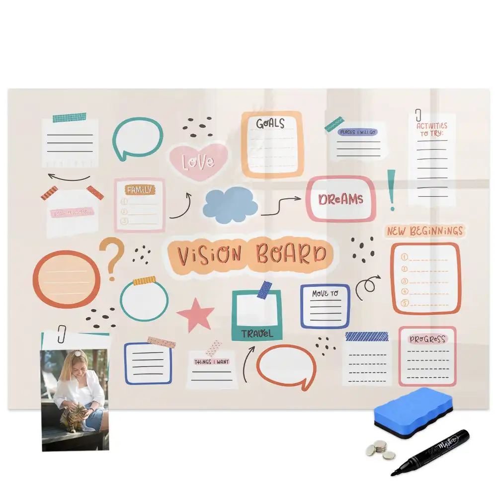 Tableau blanc magnétique effaçable à sec coloré