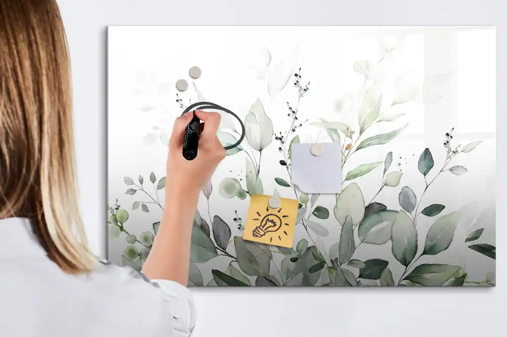 Tableau magnétique à dessiner motif feuilles vertes