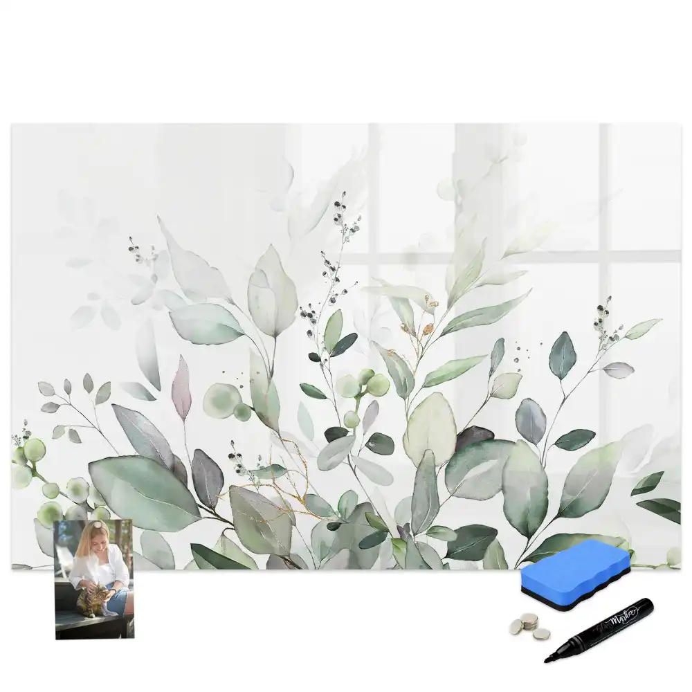 Tableau magnétique à dessiner motif feuilles vertes