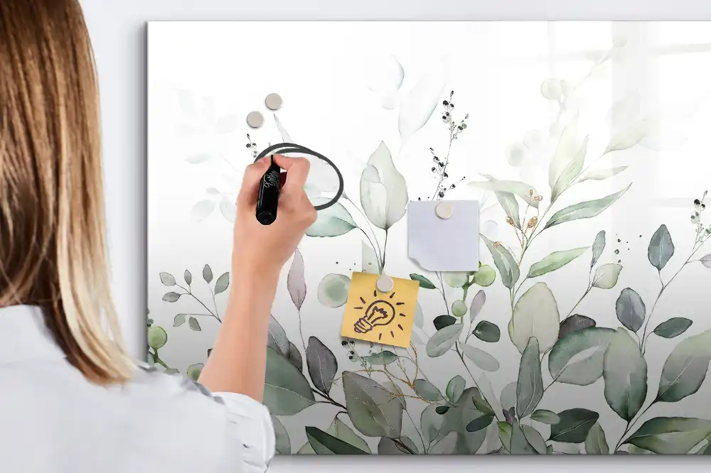 Tableau magnétique à dessiner motif feuilles vertes