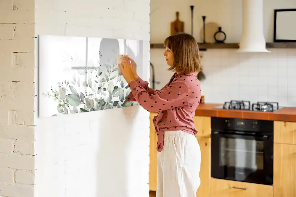 Tableau magnétique à dessiner motif feuilles vertes