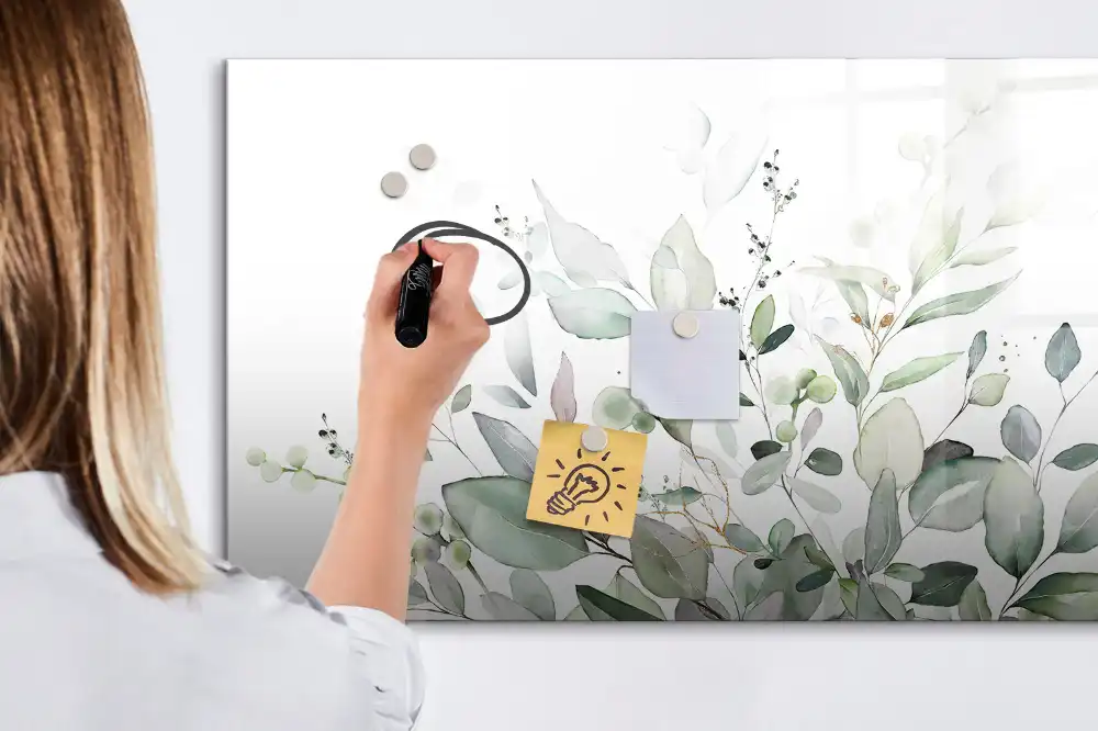 Tableau magnétique à dessiner motif feuilles vertes