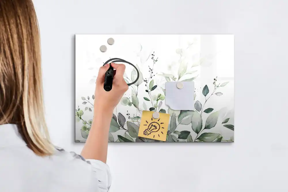 Tableau magnétique à dessiner motif feuilles vertes