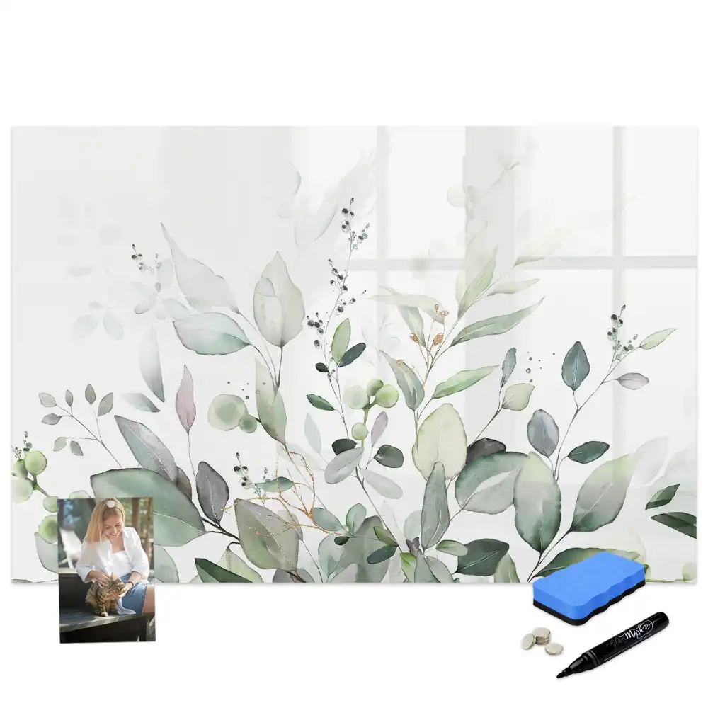 Tableau magnétique à dessiner motif feuilles vertes