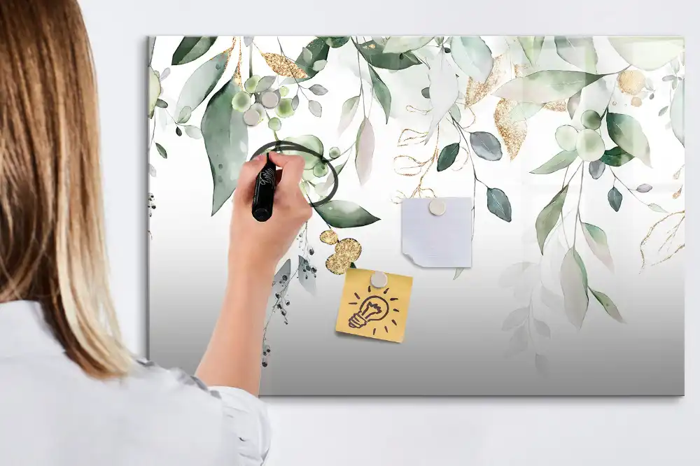 Tableau magnétique pour écriture motif feuilles et végétation naturelle