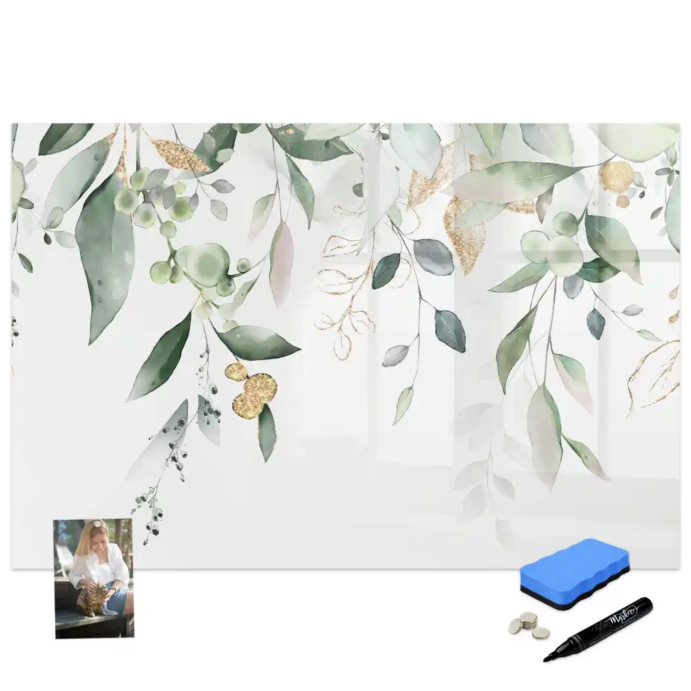 Tableau magnétique pour écriture motif feuilles et végétation naturelle