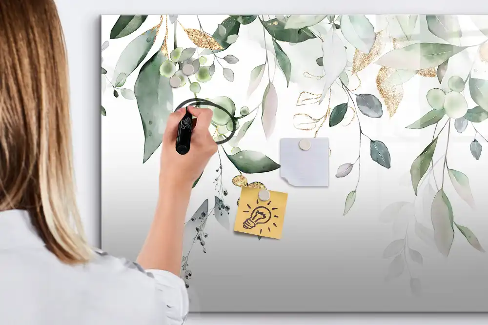 Tableau magnétique pour écriture motif feuilles et végétation naturelle