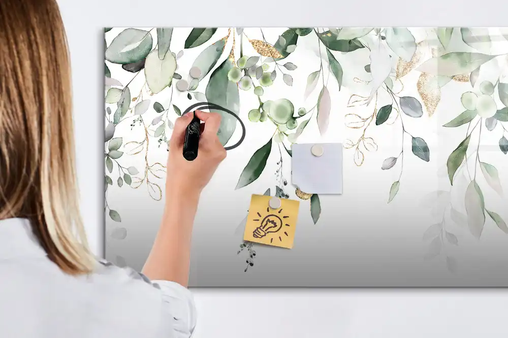 Tableau magnétique pour écriture motif feuilles et végétation naturelle