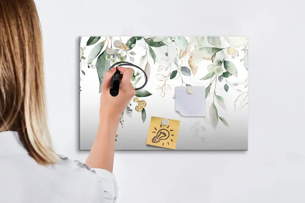 Tableau magnétique pour écriture motif feuilles et végétation naturelle