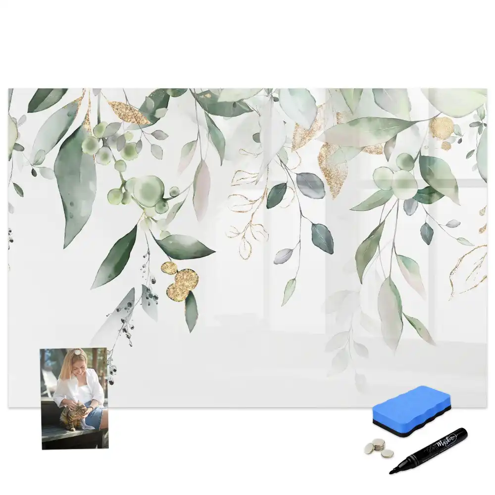 Tableau magnétique pour écriture motif feuilles et végétation naturelle