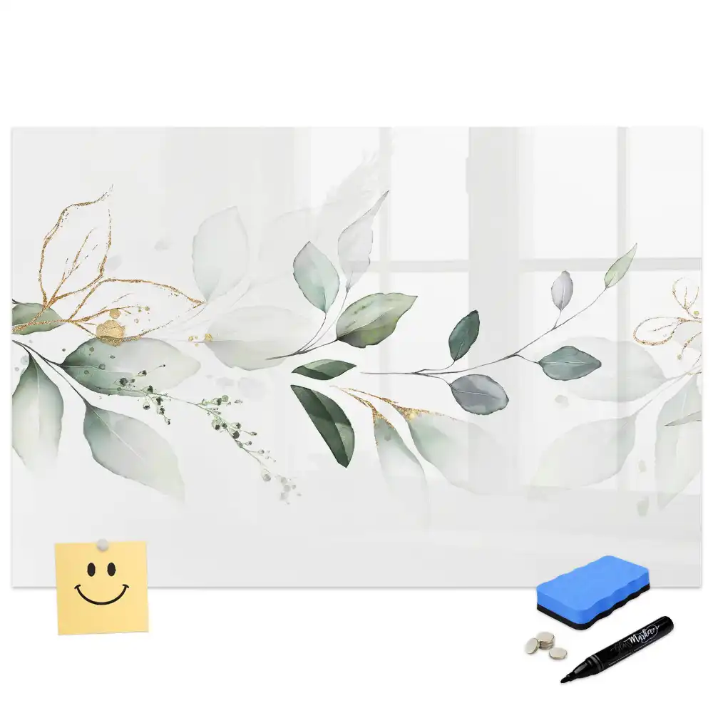 Tableau blanc magnétique effaçable à sec motif abstraction de feuilles de plantes