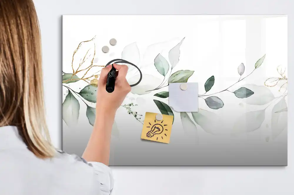 Tableau blanc magnétique effaçable à sec motif abstraction de feuilles de plantes