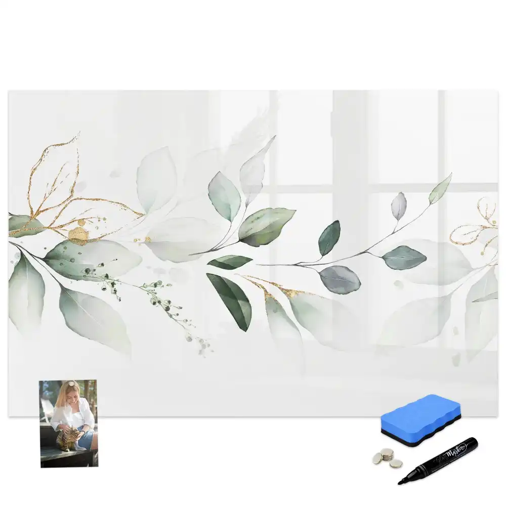 Tableau blanc magnétique effaçable à sec motif abstraction de feuilles de plantes
