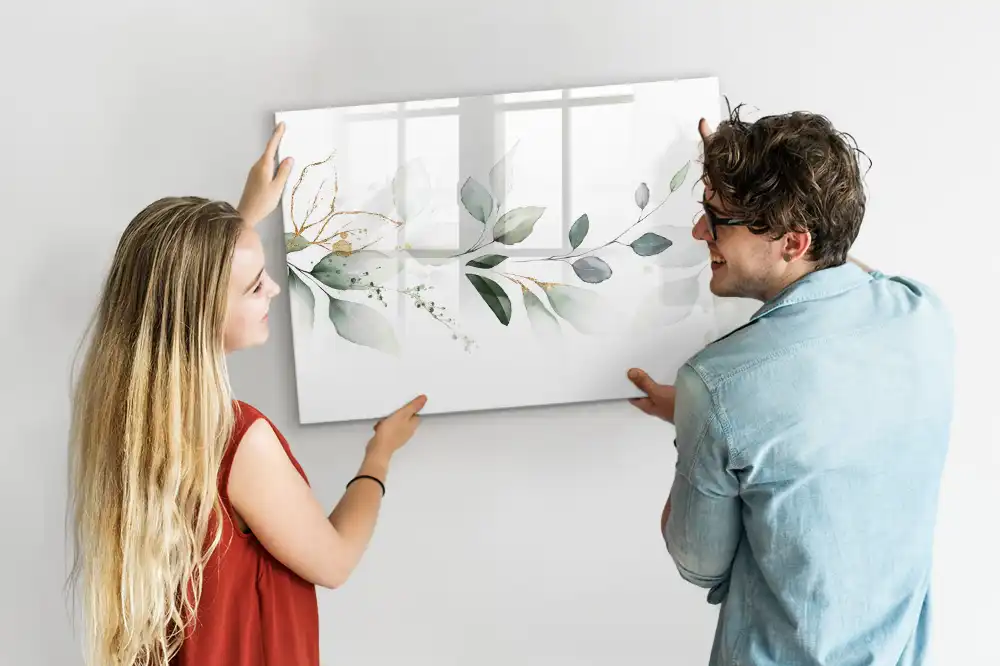 Tableau blanc magnétique effaçable à sec motif abstraction de feuilles de plantes