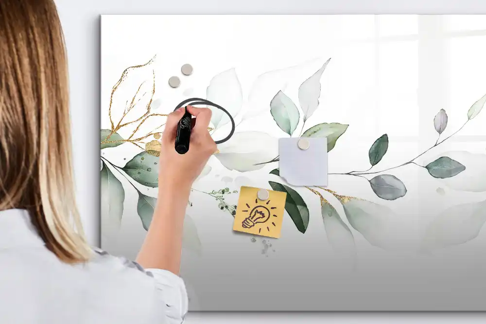 Tableau blanc magnétique effaçable à sec motif abstraction de feuilles de plantes