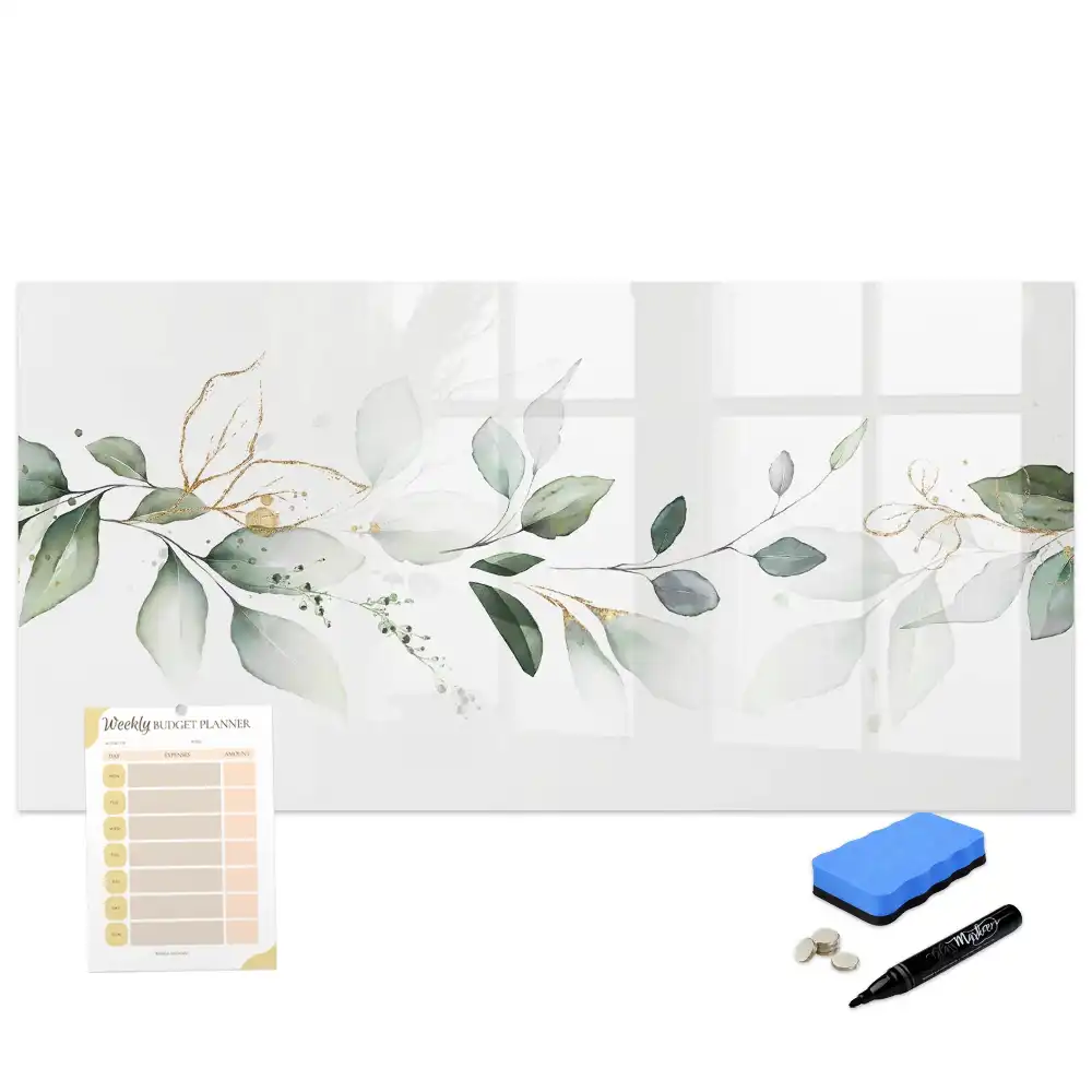 Tableau blanc magnétique effaçable à sec motif abstraction de feuilles de plantes
