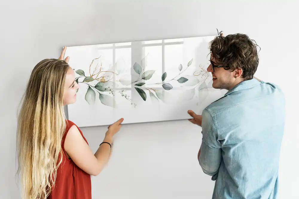 Tableau blanc magnétique effaçable à sec motif abstraction de feuilles de plantes