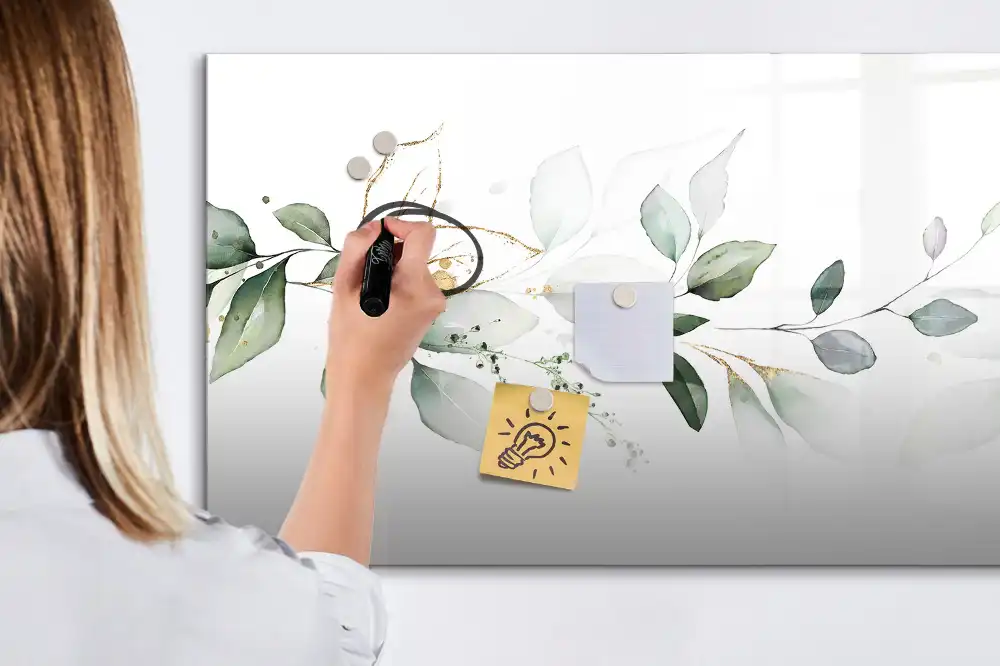 Tableau blanc magnétique effaçable à sec motif abstraction de feuilles de plantes