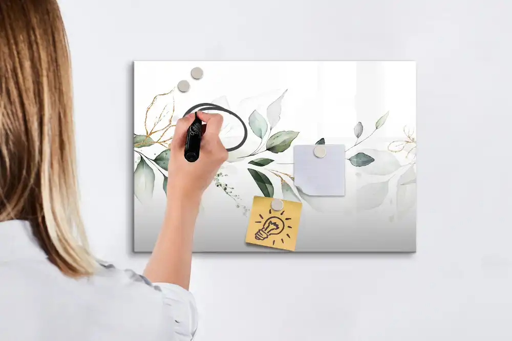 Tableau blanc magnétique effaçable à sec motif abstraction de feuilles de plantes