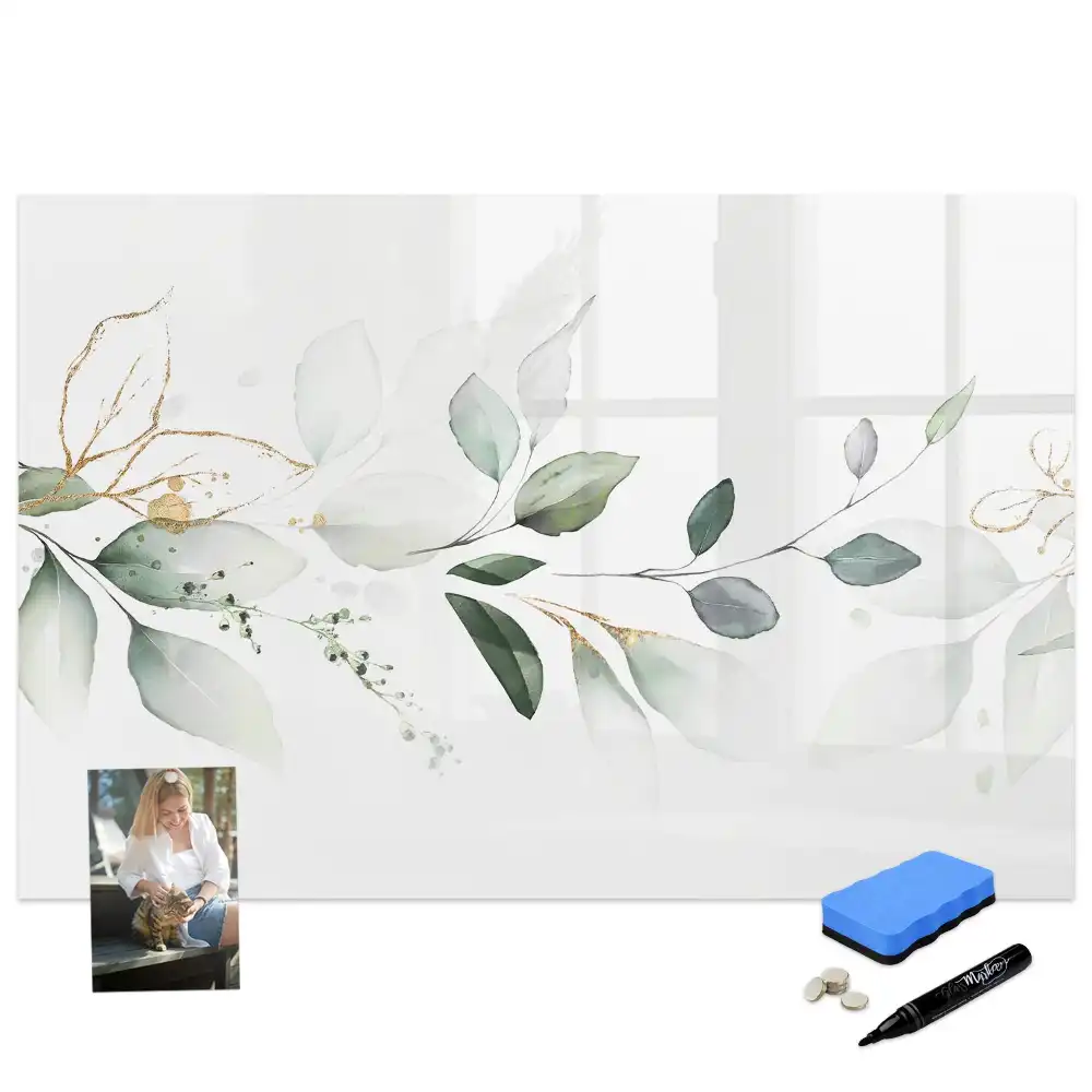 Tableau blanc magnétique effaçable à sec motif abstraction de feuilles de plantes
