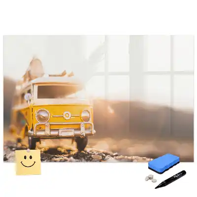 Tableau blanc magnétique effaçable à sec motif voiture en vacances