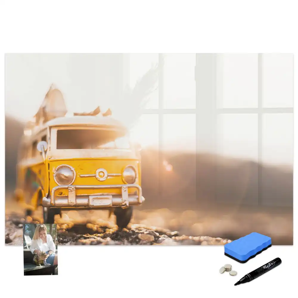 Tableau blanc magnétique effaçable à sec motif voiture en vacances