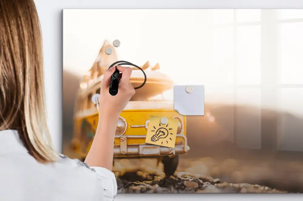 Tableau blanc magnétique effaçable à sec motif voiture en vacances