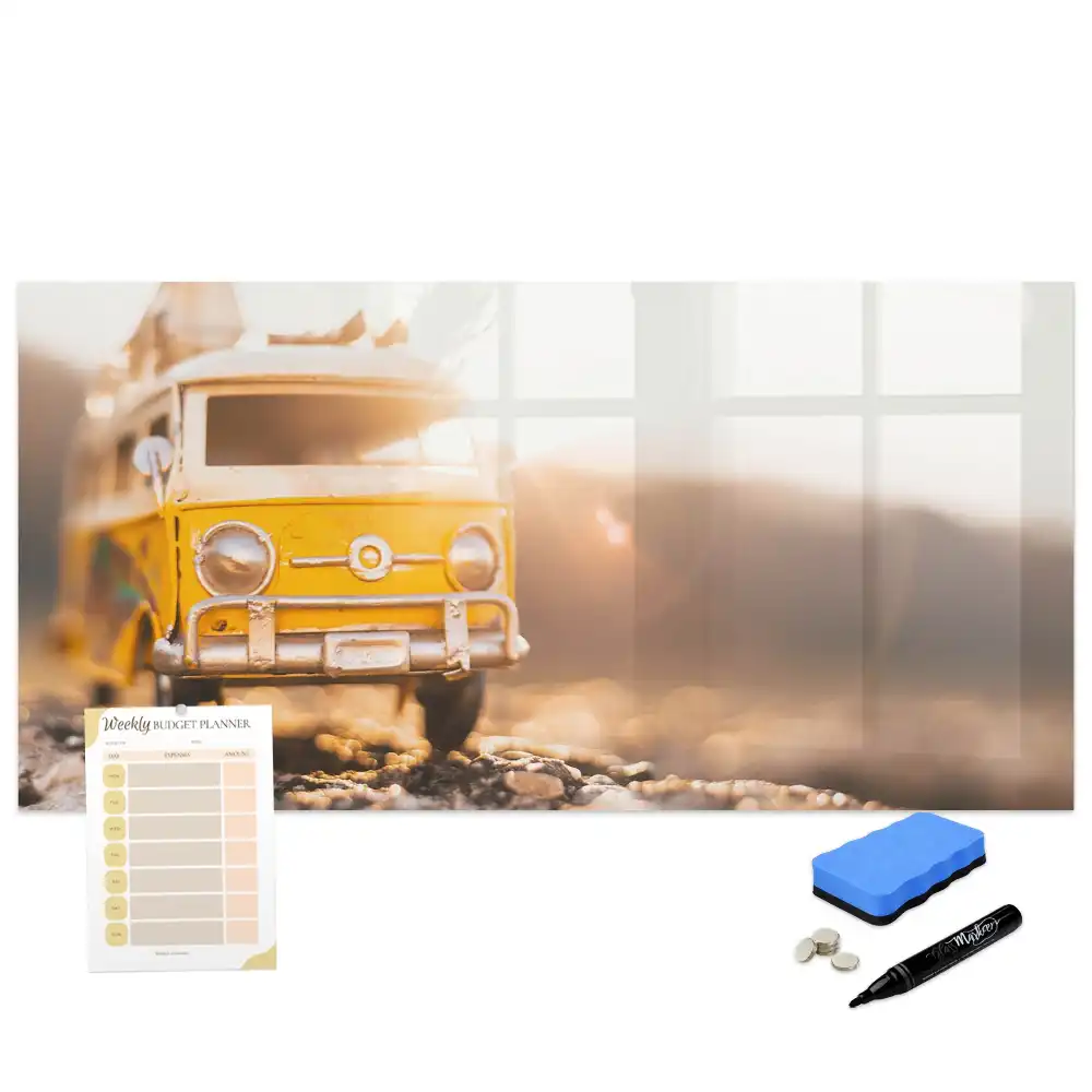 Tableau blanc magnétique effaçable à sec motif voiture en vacances