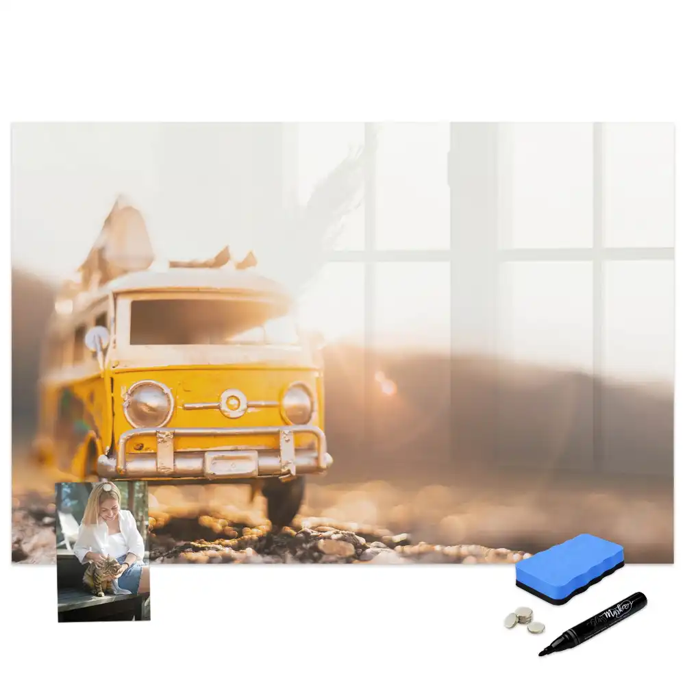 Tableau blanc magnétique effaçable à sec motif voiture en vacances