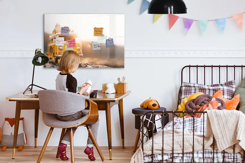 Tableau blanc magnétique effaçable à sec motif voiture en vacances