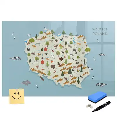 Tableau magnétique à dessiner illustré avec la carte de la Pologne et des animaux
