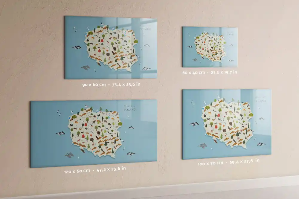 Tableau magnétique à dessiner illustré avec la carte de la Pologne et des animaux