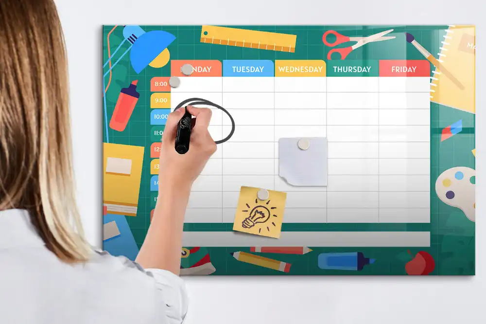 Tableau blanc magnétique effaçable à sec pour organisation des cours et activités