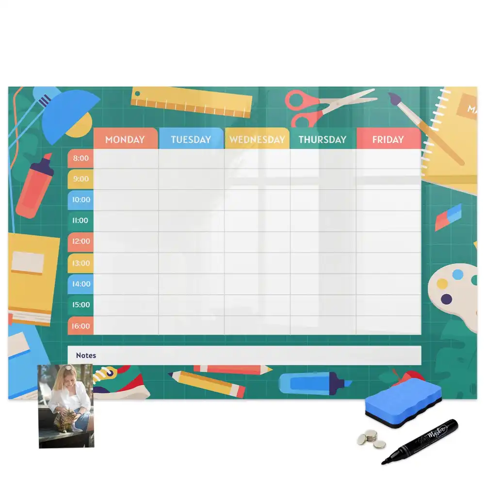Tableau blanc magnétique effaçable à sec pour organisation des cours et activités