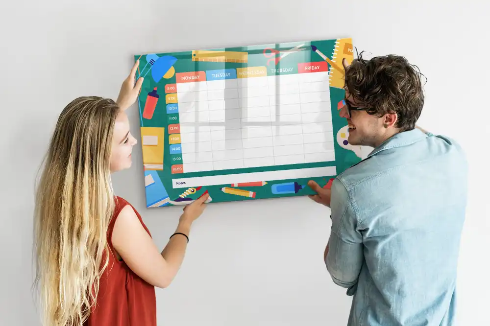 Tableau blanc magnétique effaçable à sec pour organisation des cours et activités