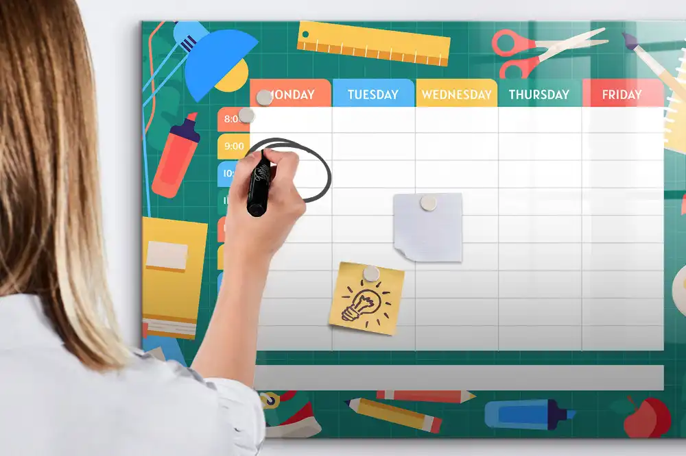 Tableau blanc magnétique effaçable à sec pour organisation des cours et activités