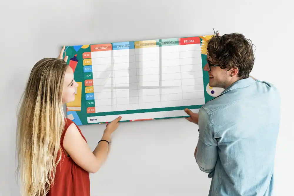 Tableau blanc magnétique effaçable à sec pour organisation des cours et activités